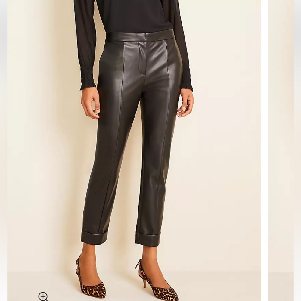 NWT Ann Taylor Black Faux Leather Cuffed Ankle Pants